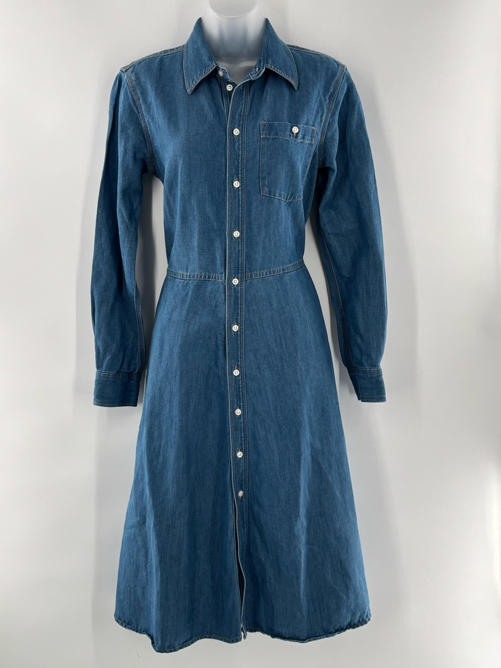 Polo Ralph Lauren Denim Shirt Dress Fit & Flare Midi Sz 6 Button Front Slit